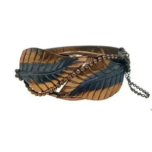 Vintage Whiting Davis Copper Hinged Bangle Bracelet Southwest Style Leaves